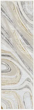 8' Ivory Gold and Gray Abstract Non Skid Runner Rug