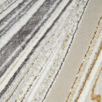 8' Ivory Gold and Gray Abstract Non Skid Runner Rug