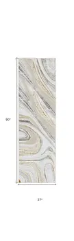 8' Ivory Gold and Gray Abstract Non Skid Runner Rug
