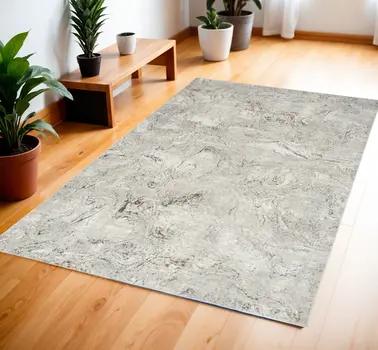 4' X 6' Ivory Brown and Gray Abstract Non Skid Area Rug