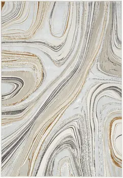4' X 6' Ivory Gold and Gray Abstract Non Skid Area Rug
