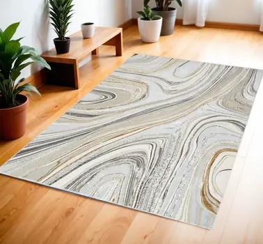 4' X 6' Ivory Gold and Gray Abstract Non Skid Area Rug