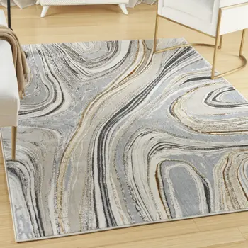 4' X 6' Ivory Gold and Gray Abstract Non Skid Area Rug