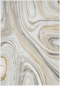 4' X 6' Ivory Gold and Gray Abstract Non Skid Area Rug