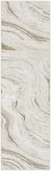 8' Ivory Gold and Gray Abstract Non Skid Runner Rug