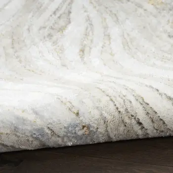 8' Ivory Gold and Gray Abstract Non Skid Runner Rug