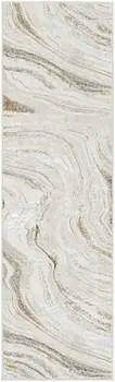 8' Ivory Gold and Gray Abstract Non Skid Runner Rug