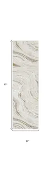 8' Ivory Gold and Gray Abstract Non Skid Runner Rug