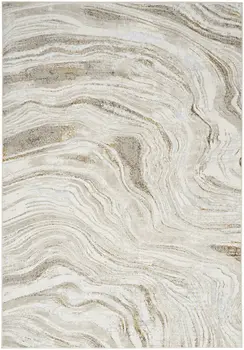4' X 6' Ivory Gold and Gray Abstract Non Skid Area Rug