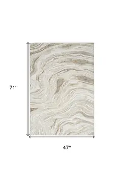 4' X 6' Ivory Gold and Gray Abstract Non Skid Area Rug
