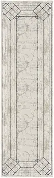 8' Ivory Black and Taupe Geometric Non Skid Runner Rug