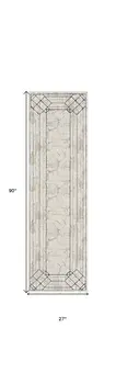 8' Ivory Black and Taupe Geometric Non Skid Runner Rug