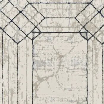 8' Ivory Black and Taupe Geometric Non Skid Runner Rug