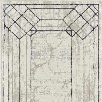 8' Ivory Black and Taupe Geometric Non Skid Runner Rug