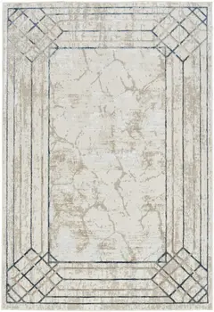 4' X 6' Ivory Black and Taupe Geometric Non Skid Area Rug
