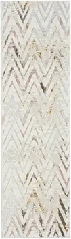 8' Ivory Black and Gray Chevron Distressed Non Skid Runner Rug