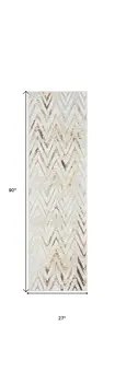 8' Ivory Black and Gray Chevron Distressed Non Skid Runner Rug