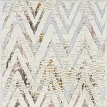 8' Ivory Black and Gray Chevron Distressed Non Skid Runner Rug