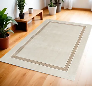 4' X 6' Gray Ivory and Cream Geometric Non Skid Area Rug