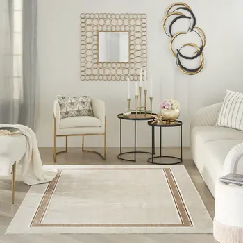 4' X 6' Gray Ivory and Cream Geometric Non Skid Area Rug