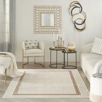 4' X 6' Gray Ivory and Cream Geometric Non Skid Area Rug