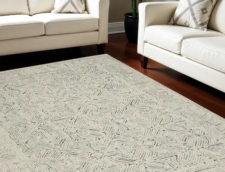 8' X 12' Navy Blue and Ivory Wool Abstract Area Rug
