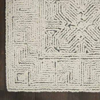 8' X 12' Navy Blue and Ivory Wool Abstract Area Rug