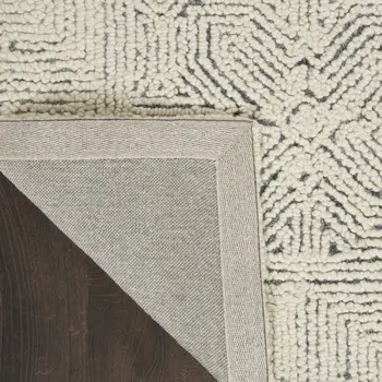 8' X 12' Navy Blue and Ivory Wool Abstract Area Rug