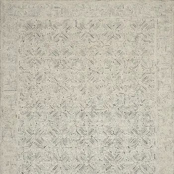 8' X 10' Navy Blue and Ivory Wool Abstract Area Rug