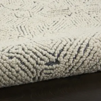 8' X 10' Navy Blue and Ivory Wool Abstract Area Rug