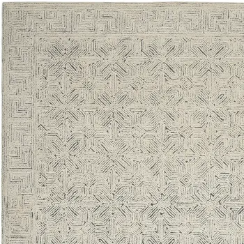 8' X 10' Navy Blue and Ivory Wool Abstract Area Rug