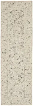 8' Navy Blue and Ivory Wool Abstract Runner Rug