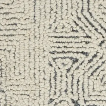 8' Navy Blue and Ivory Wool Abstract Runner Rug