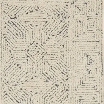 8' Navy Blue and Ivory Wool Abstract Runner Rug