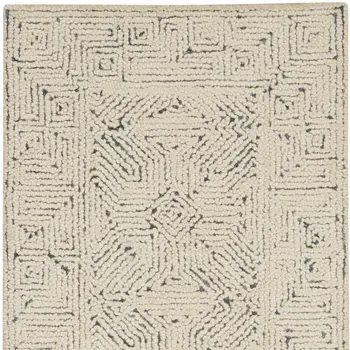 8' Navy Blue and Ivory Wool Abstract Runner Rug