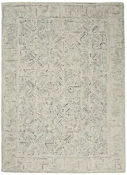 5' X 7' Navy Blue and Ivory Wool Abstract Area Rug