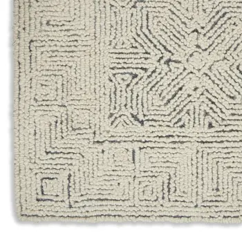 5' X 7' Navy Blue and Ivory Wool Abstract Area Rug