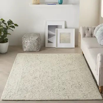 5' X 7' Navy Blue and Ivory Wool Abstract Area Rug