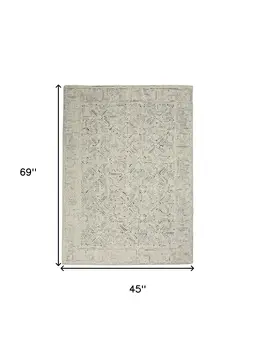4' X 6' Navy Blue and Ivory Wool Abstract Area Rug