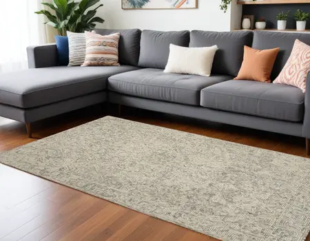 8' X 12' Beige and Gray Wool Abstract Geometric Area Rug