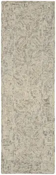 8' Beige and Gray Wool Abstract Geometric Runner Rug