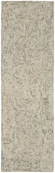 8' Beige and Gray Wool Abstract Geometric Runner Rug