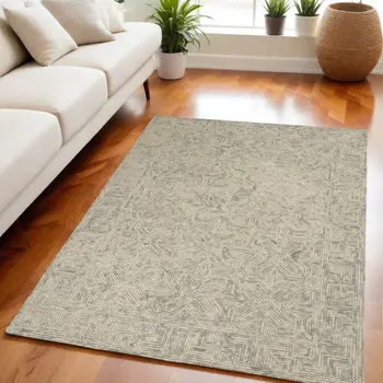5' X 7' Beige and Gray Wool Abstract Geometric Area Rug