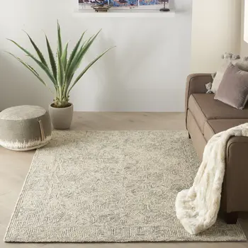 5' X 7' Beige and Gray Wool Abstract Geometric Area Rug