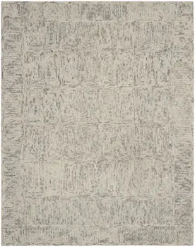 8' X 12' Ivory and Gray Wool Geometric Area Rug