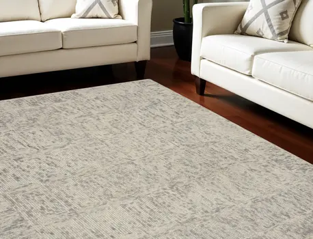 8' X 12' Ivory and Gray Wool Geometric Area Rug