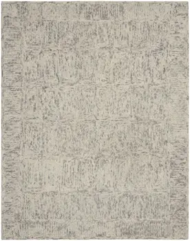 8' X 12' Ivory and Gray Wool Geometric Area Rug