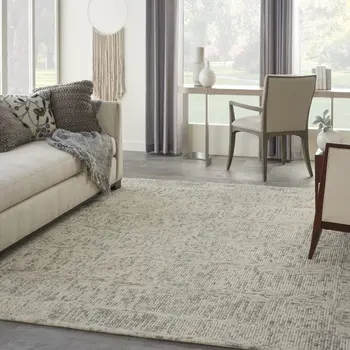 8' X 10' Ivory and Gray Wool Geometric Area Rug