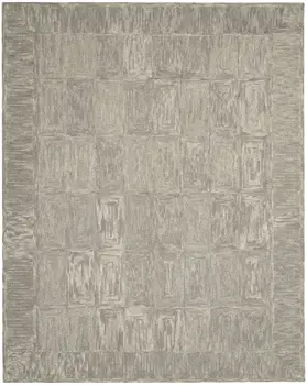 8' X 10' Gray and Ivory Wool Geometric Area Rug