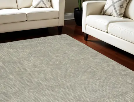 8' X 10' Gray and Ivory Wool Geometric Area Rug